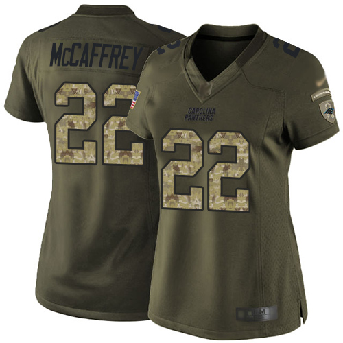 Panthers #22 Christian McCaffrey Green Women's Stitched Football Limited 2015 Salute to Service Jersey