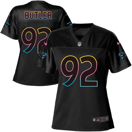 Nike Panthers #92 Vernon Butler Black Women's NFL Fashion Game Jersey - Click Image to Close