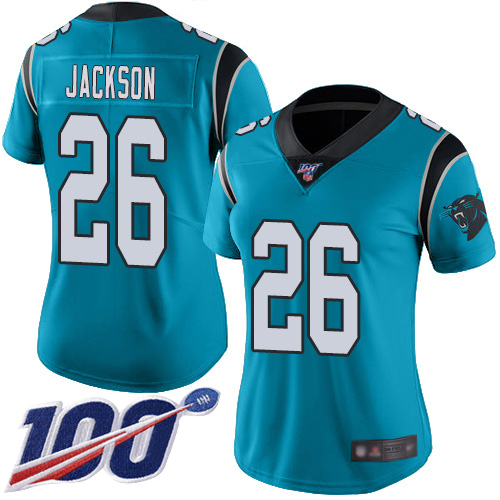 Panthers #26 Donte Jackson Blue Women's Stitched Football Limited Rush 100th Season Jersey