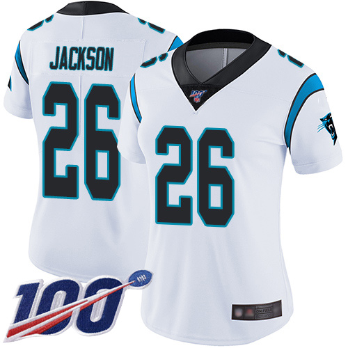 Panthers #26 Donte Jackson White Women's Stitched Football 100th Season Vapor Limited Jersey - Click Image to Close