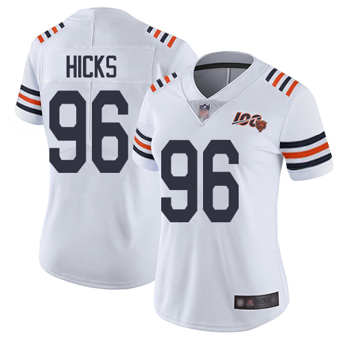 Bears #96 Akiem Hicks White Alternate Women's Stitched Football Vapor Untouchable Limited 100th Season Jersey - Click Image to Close