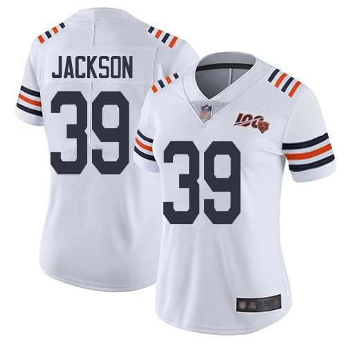 Bears #39 Eddie Jackson White Alternate Women's Stitched Football Vapor Untouchable Limited 100th Season Jersey