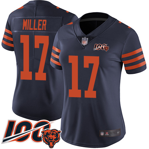 Bears #17 Anthony Miller Navy Blue Alternate Women's Stitched Football 100th Season Vapor Limited Jersey