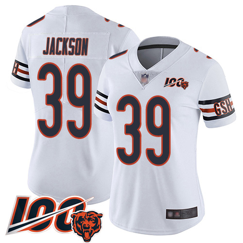 Bears #39 Eddie Jackson White Women's Stitched Football 100th Season Vapor Limited Jersey