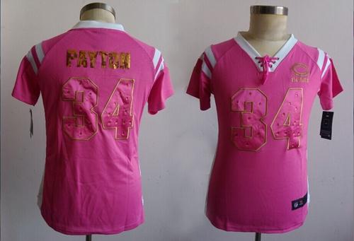 Nike Bears #34 Walter Payton Pink Women's Stitched NFL Elite Draft Him Shimmer Jersey