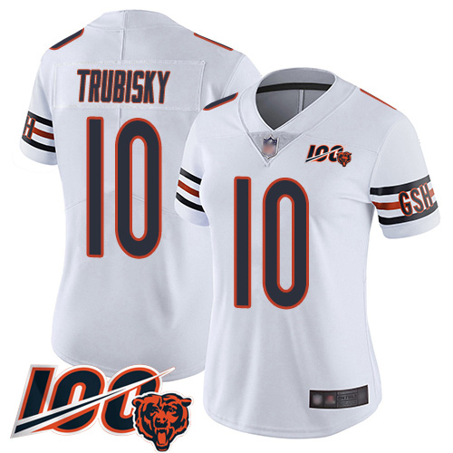 Bears #10 Mitchell Trubisky White Women's Stitched Football 100th Season Vapor Limited Jersey