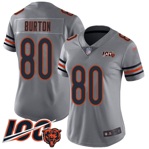 Bears #80 Trey Burton Silver Women's Stitched Football Limited Inverted Legend 100th Season Jersey