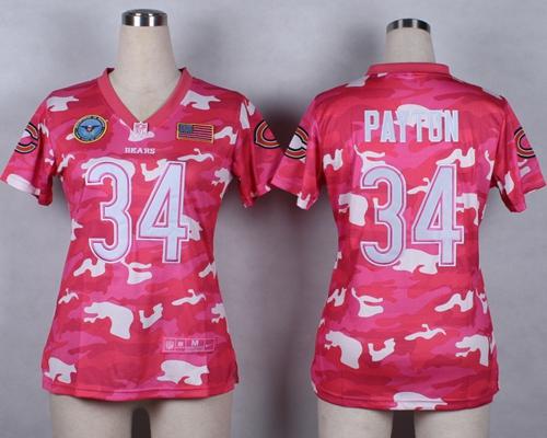 Nike Bears #34 Walter Payton Pink Women's Stitched NFL Elite Camo Fashion Jersey