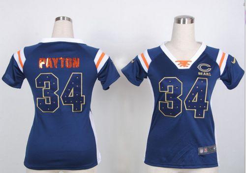 Nike Bears #34 Walter Payton Navy Blue Team Color Women's Stitched NFL Elite Draft Him Shimmer Jersey