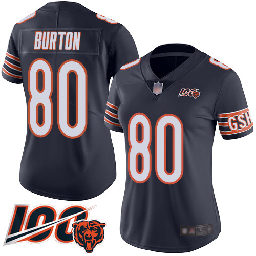 Bears #80 Trey Burton Navy Blue Team Color Women's Stitched Football 100th Season Vapor Limited Jersey