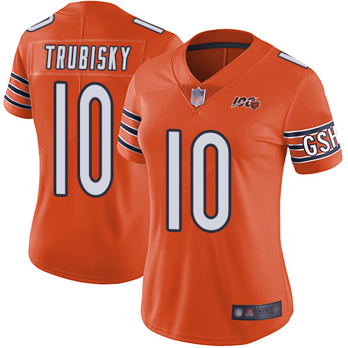 Bears #10 Mitchell Trubisky Orange Women's Stitched Football Limited Rush 100th Season Jersey - Click Image to Close