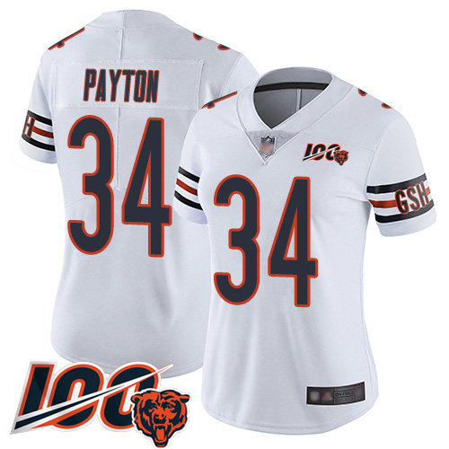 Bears #34 Walter Payton White Women's Stitched Football 100th Season Vapor Limited Jersey