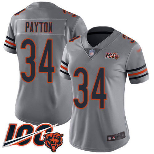 Bears #34 Walter Payton Silver Women's Stitched Football Limited Inverted Legend 100th Season Jersey