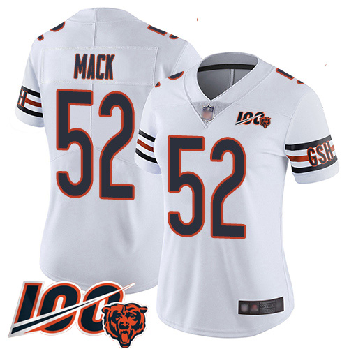 Bears #52 Khalil Mack White Women's Stitched Football 100th Season Vapor Limited Jersey