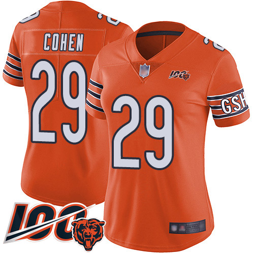 Bears #29 Tarik Cohen Orange Women's Stitched Football Limited Rush 100th Season Jersey - Click Image to Close