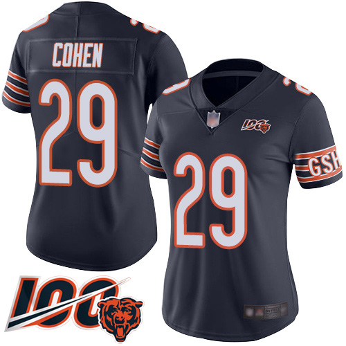 Bears #29 Tarik Cohen Navy Blue Team Color Women's Stitched Football 100th Season Vapor Limited Jersey