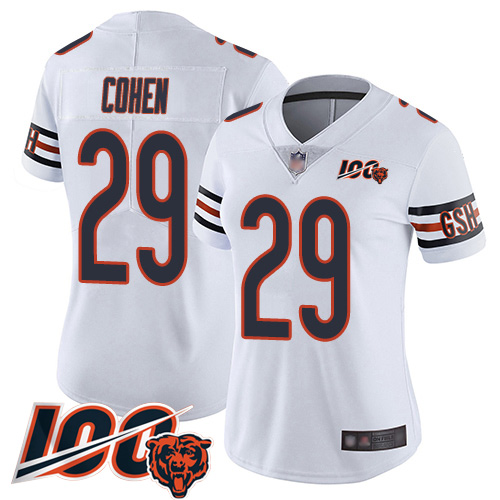 Bears #29 Tarik Cohen White Women's Stitched Football 100th Season Vapor Limited Jersey