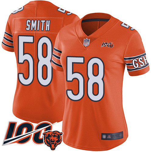 Bears #58 Roquan Smith Orange Women's Stitched Football Limited Rush 100th Season Jersey