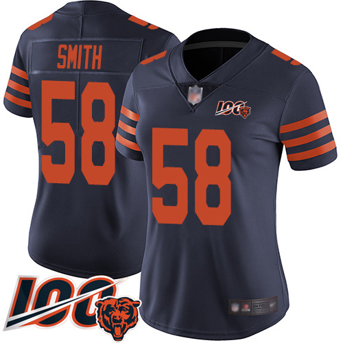 Bears #58 Roquan Smith Navy Blue Alternate Women's Stitched Football 100th Season Vapor Limited Jersey