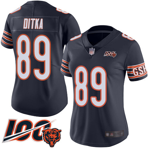 Bears #89 Mike Ditka Navy Blue Team Color Women's Stitched Football 100th Season Vapor Limited Jersey