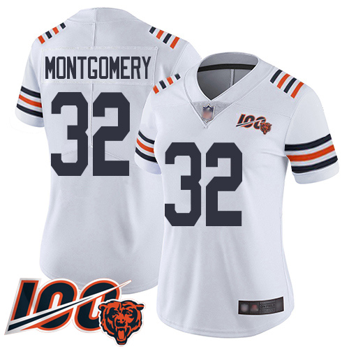 Bears #32 David Montgomery White Alternate Women's Stitched Football Vapor Untouchable Limited 100th Season Jersey