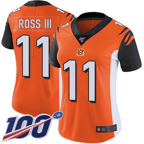 Bengals #11 John Ross III Orange Alternate Women's Stitched Football 100th Season Vapor Limited Jersey