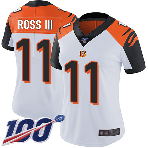 Bengals #11 John Ross III White Women's Stitched Football 100th Season Vapor Limited Jersey