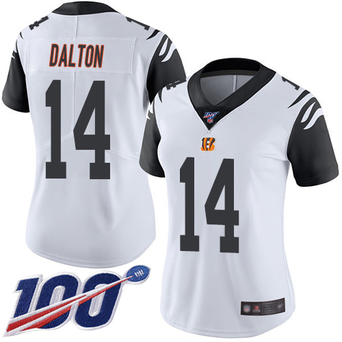 Bengals #14 Andy Dalton White Women's Stitched Football Limited Rush 100th Season Jersey