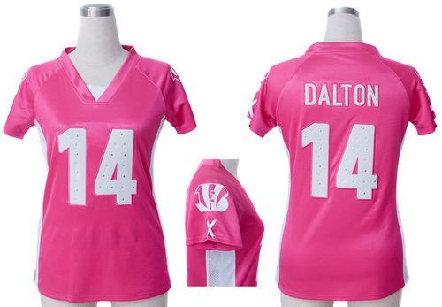 Nike Bengals #14 Andy Dalton Pink Draft Him Name & Number Top Women's Stitched NFL Elite Jersey