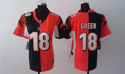 Nike Bengals #18 A.J. Green Orange/Black Women's Stitched NFL Elite Split Jersey - Click Image to Close