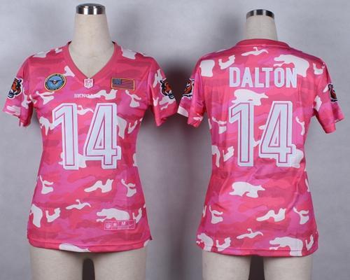 Nike Bengals #14 Andy Dalton Pink Women's Stitched NFL Elite Camo Fashion Jersey