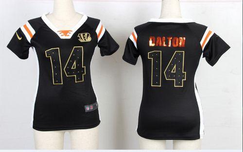 Nike Bengals #14 Andy Dalton Black Team Color Women's Stitched NFL Elite Draft Him Shimmer Jersey