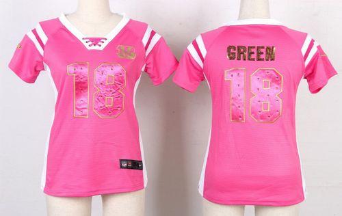 Nike Bengals #18 A.J. Green Pink Women's Stitched NFL Elite Draft Him Shimmer Jersey