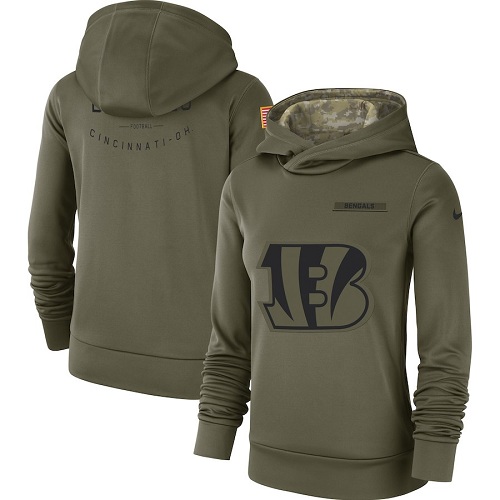 Women's Cincinnati Bengals Nike Olive Salute to Service Sideline Therma Performance Pullover Hoodie