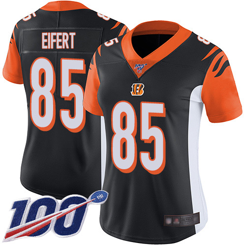 Bengals #85 Tyler Eifert Black Team Color Women's Stitched Football 100th Season Vapor Limited Jersey