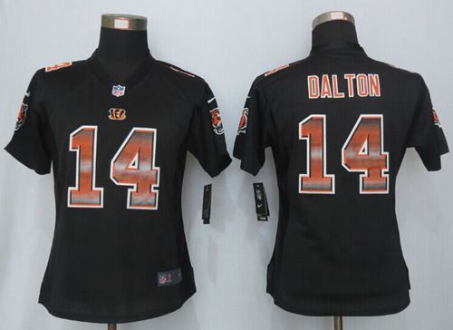 Nike Bengals #14 Andy Dalton Black Team Color Women's Stitched NFL Elite Strobe Jersey