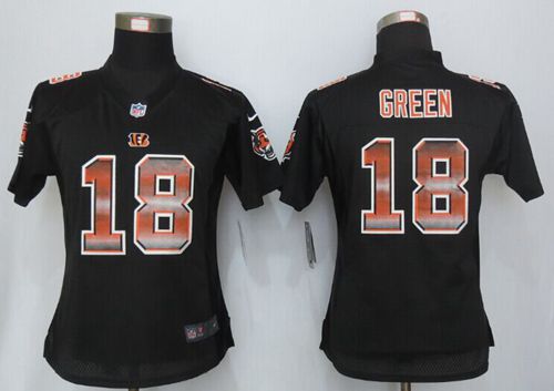 Nike Bengals #18 A.J. Green Black Team Color Women's Stitched NFL Elite Strobe Jersey