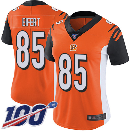 Bengals #85 Tyler Eifert Orange Alternate Women's Stitched Football 100th Season Vapor Limited Jersey