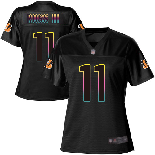 Bengals #11 John Ross III Black Women's Football Fashion Game Jersey