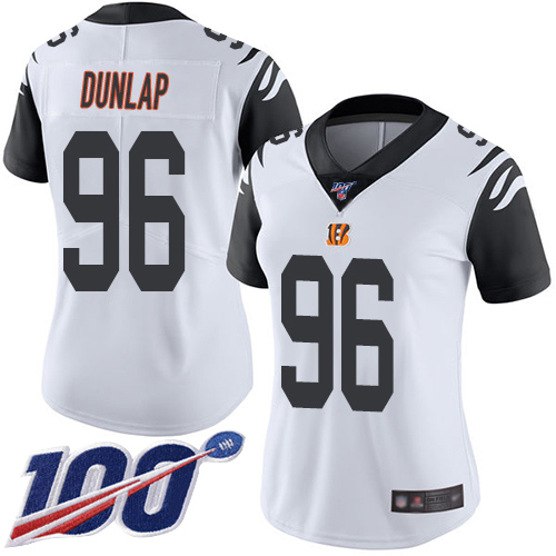 Bengals #96 Carlos Dunlap White Women's Stitched Football Limited Rush 100th Season Jersey - Click Image to Close