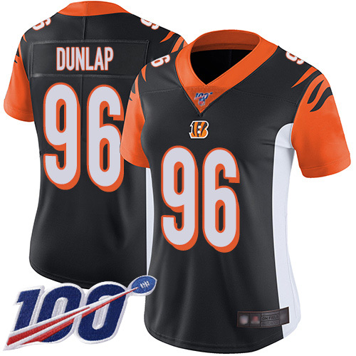 Bengals #96 Carlos Dunlap Black Team Color Women's Stitched Football 100th Season Vapor Limited Jersey