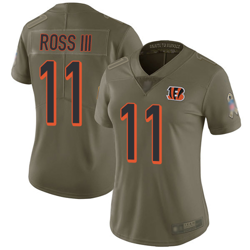 Bengals #11 John Ross III Olive Women's Stitched Football Limited 2017 Salute to Service Jersey - Click Image to Close