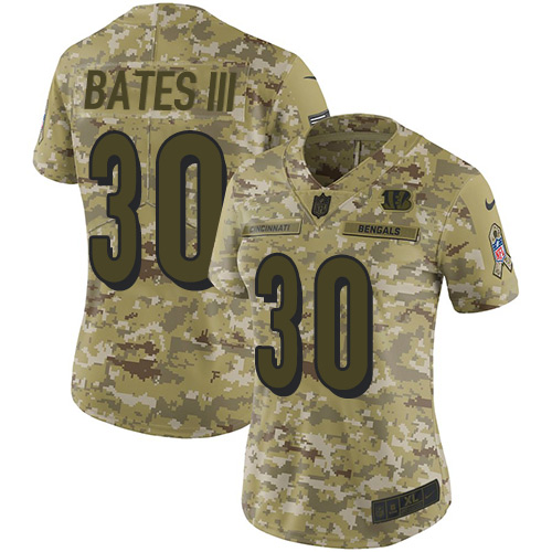 Nike Bengals #30 Jessie Bates III Camo Women's Stitched NFL Limited 2018 Salute to Service Jersey - Click Image to Close