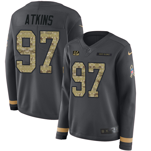 Nike Bengals #97 Geno Atkins Anthracite Salute to Service Women's Stitched NFL Limited Therma Long Sleeve Jersey