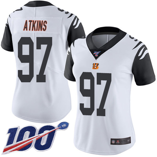 Bengals #97 Geno Atkins White Women's Stitched Football Limited Rush 100th Season Jersey