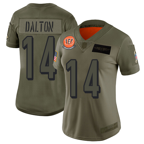 Bengals #14 Andy Dalton Camo Women's Stitched Football Limited 2019 Salute to Service Jersey - Click Image to Close