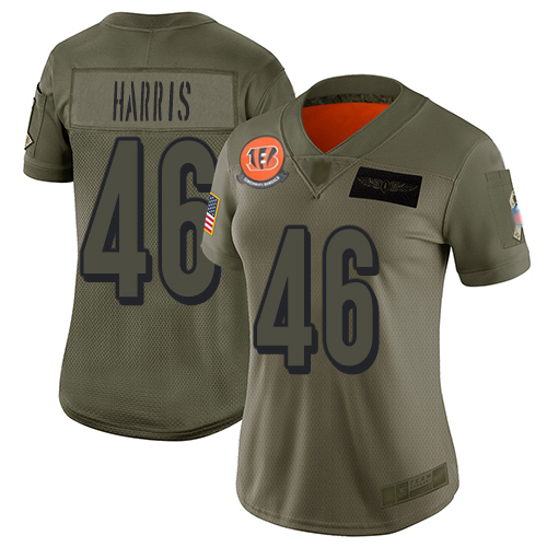 Bengals #46 Clark Harris Camo Women's Stitched Football Limited 2019 Salute to Service Jersey - Click Image to Close