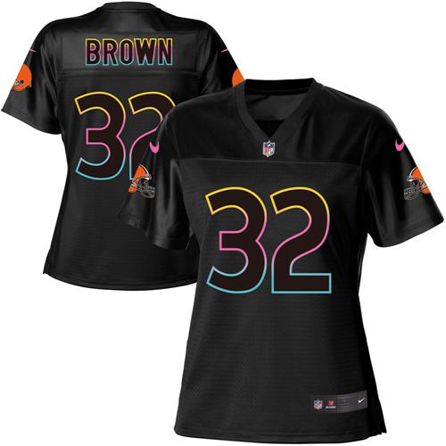 Nike Browns #32 Jim Brown Black Women's NFL Fashion Game Jersey - Click Image to Close