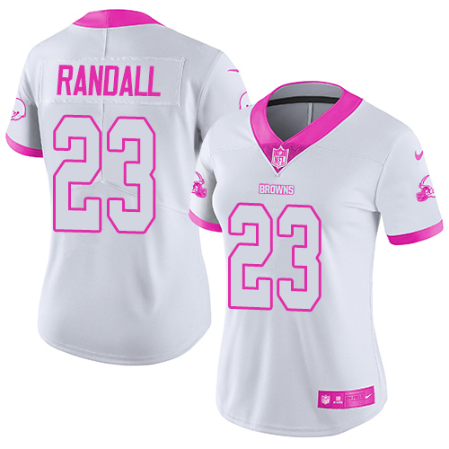 Nike Browns #23 Damarious Randall White/Pink Women's Stitched NFL Limited Rush Fashion Jersey