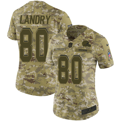 Nike Browns #80 Jarvis Landry Camo Women's Stitched NFL Limited 2018 Salute to Service Jersey